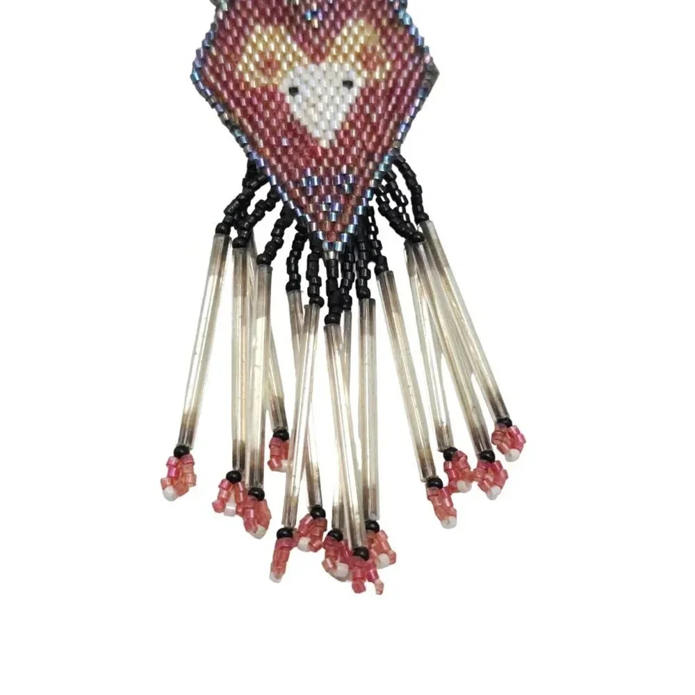 Handcrafted Animal Beaded With Fringe Pin Back Fox Owl Deer Native